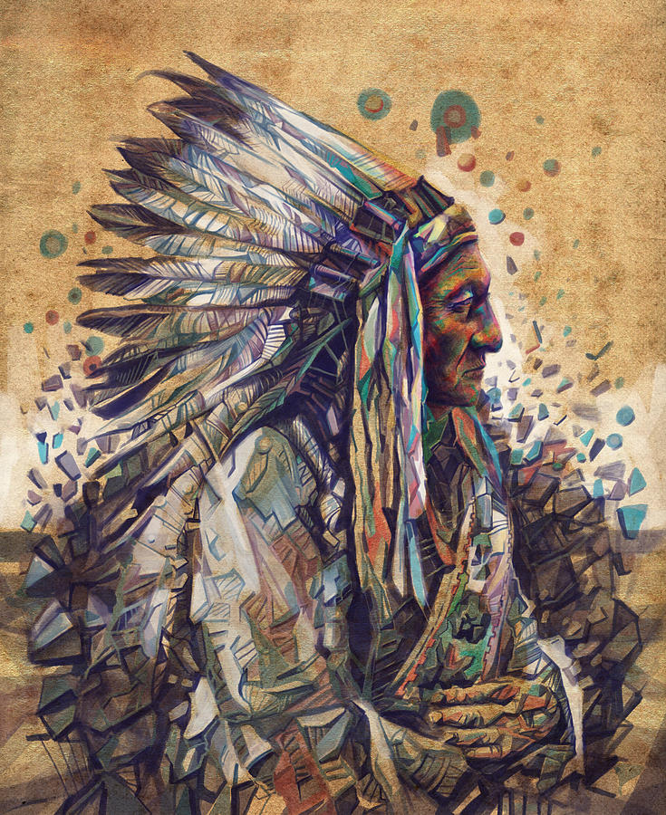 Sitting Bull Decorative Portrait 2 Painting by Bekim M