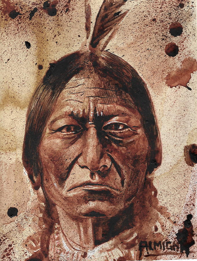SITTING BULL - dry blood Painting by Ryan Almighty