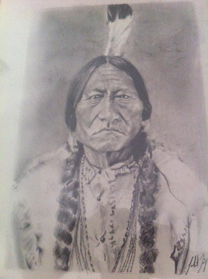 Naive America Drawing - Sitting Bull by Gabriel Tijerina