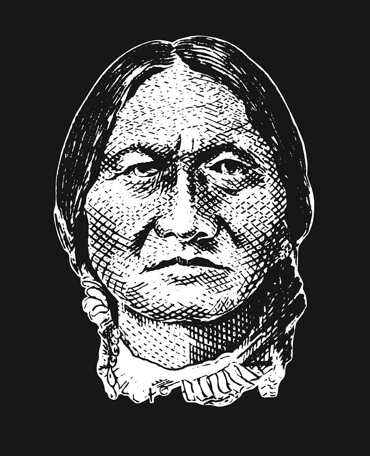 Sitting Bull Graphic - Black and White Digital Art by War Is Hell Store