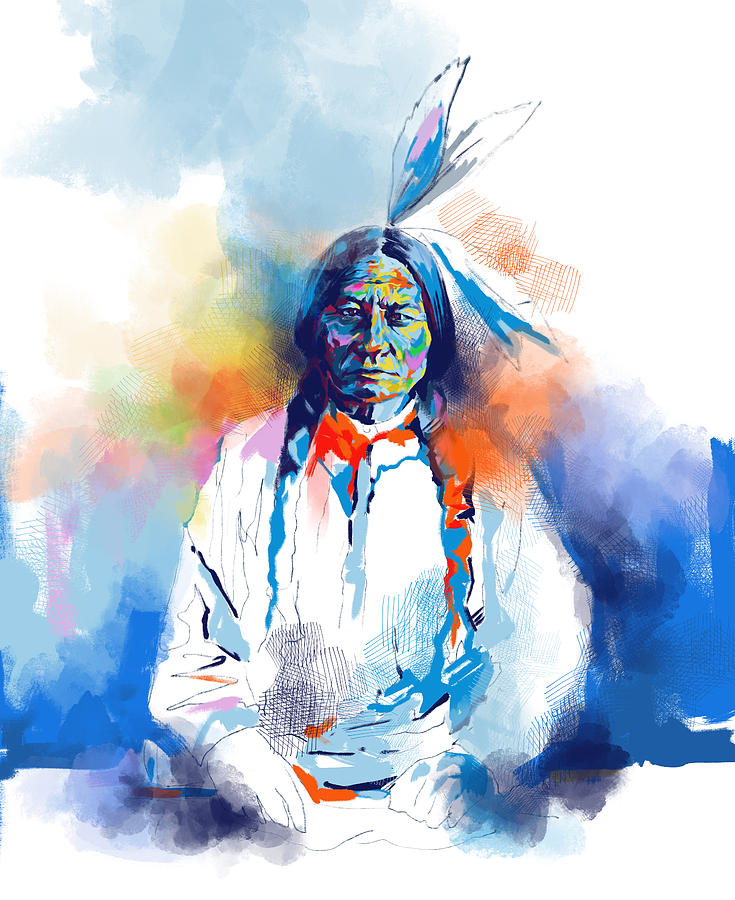 Sitting Bull Watercolor Painting by Bekim M