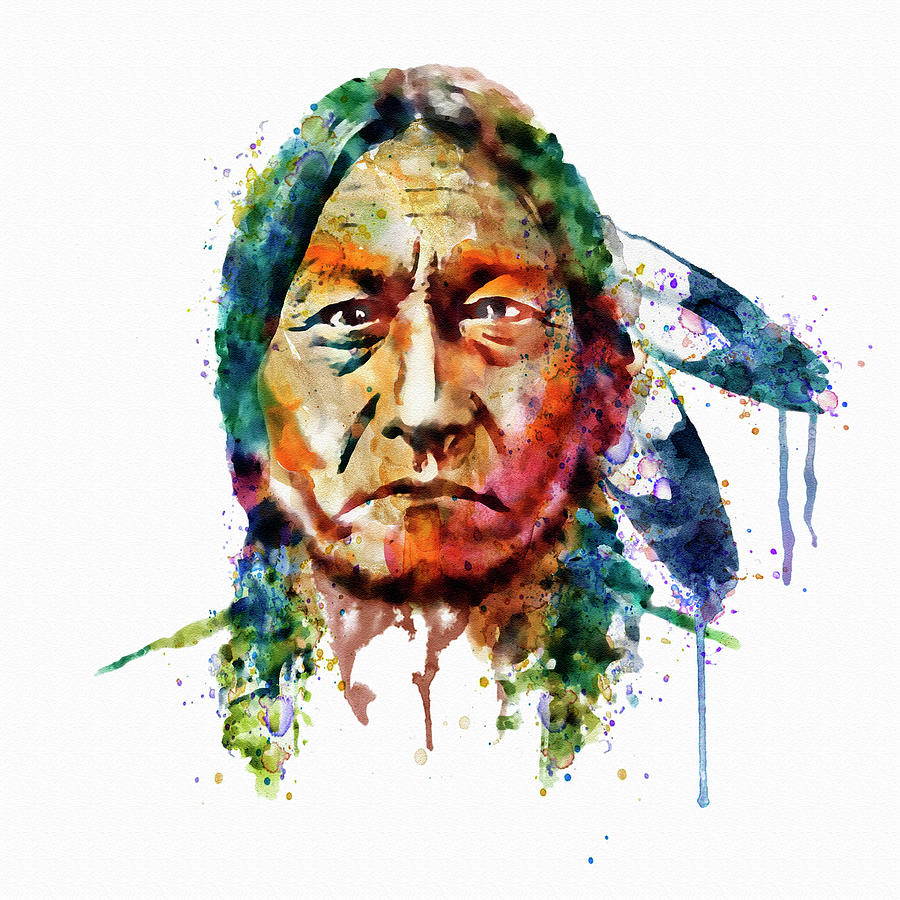 Sitting Bull watercolor painting Painting by Marian Voicu