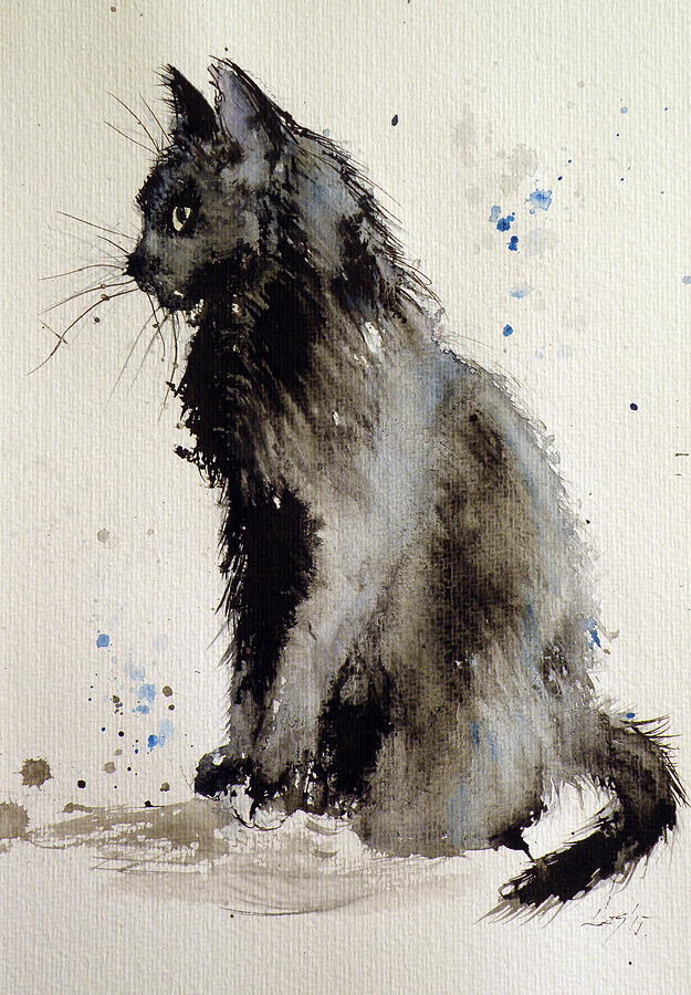 Cat Painting - Sitting cat by Kovacs Anna Brigitta