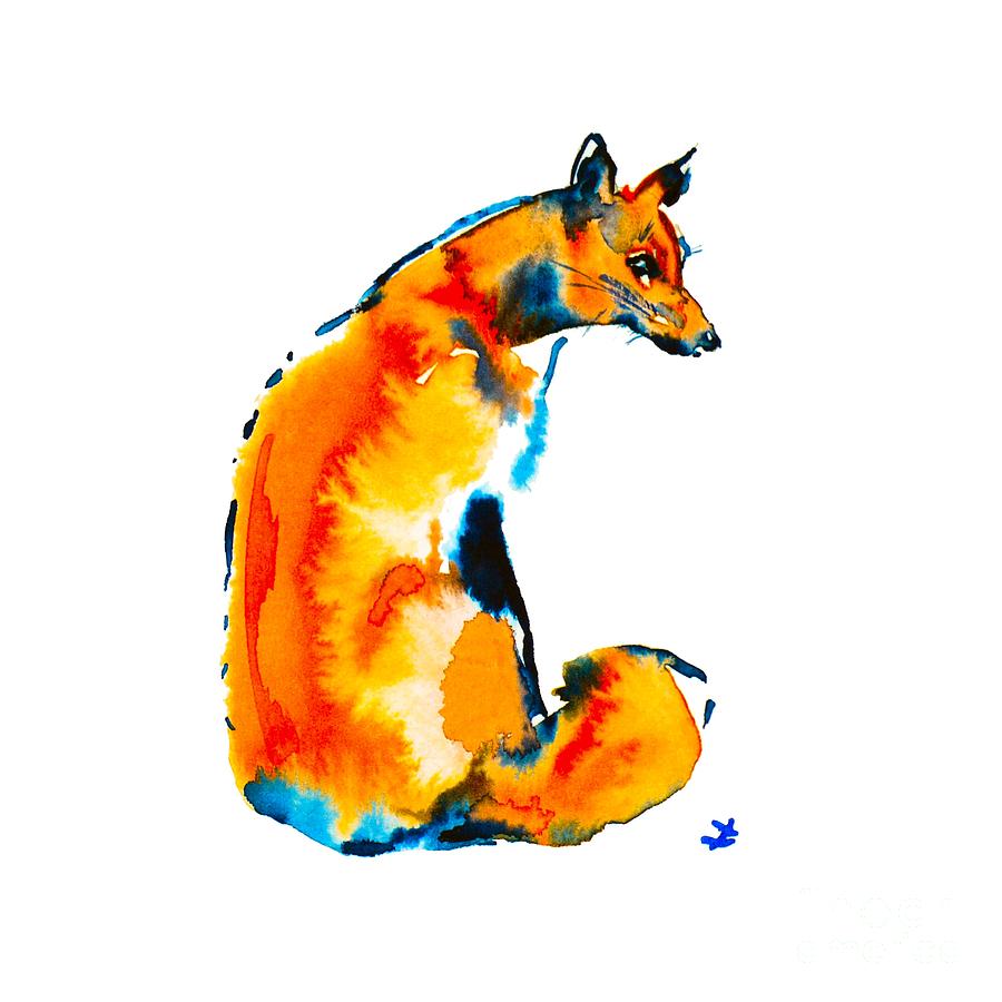 Sitting Fox Painting by Zaira Dzhaubaeva