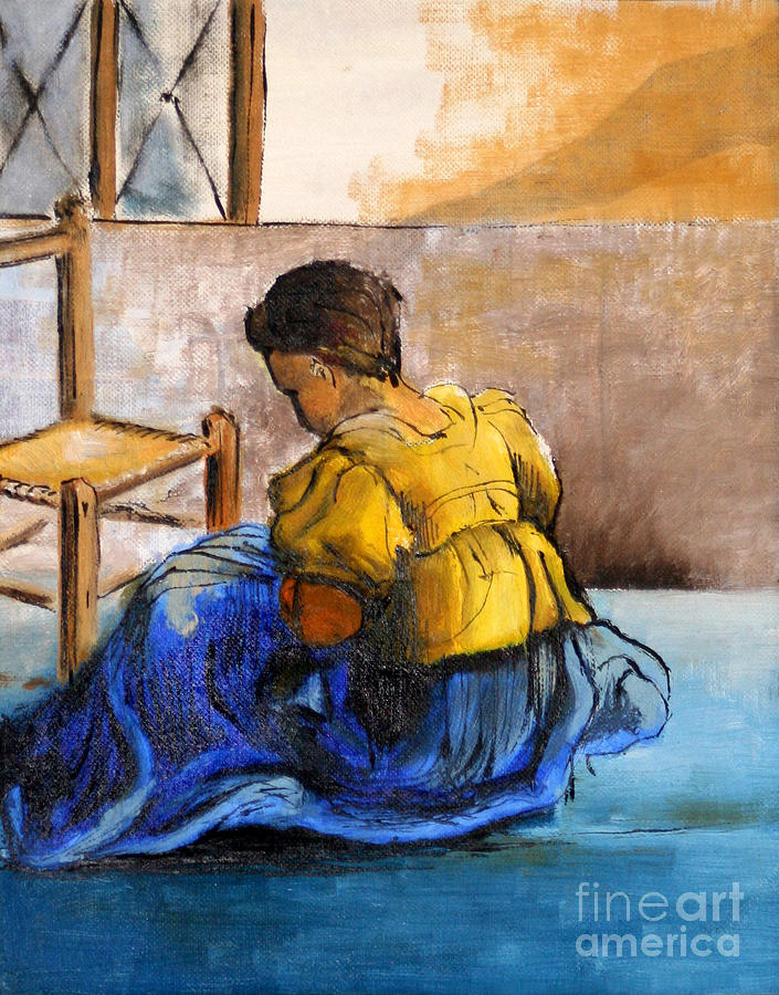 Sitting Girl by George Wood Painting by Karen Adams