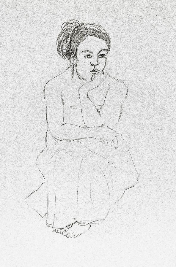 Sitting girl Drawing by Hae Kim