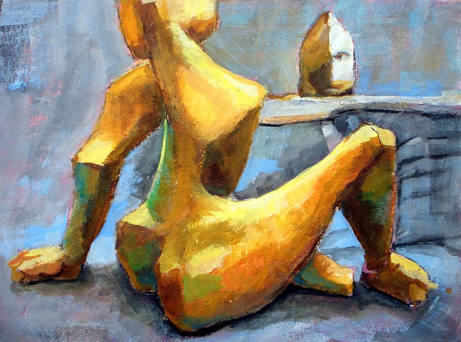 Sitting Nude Painting by Johannes Strieder