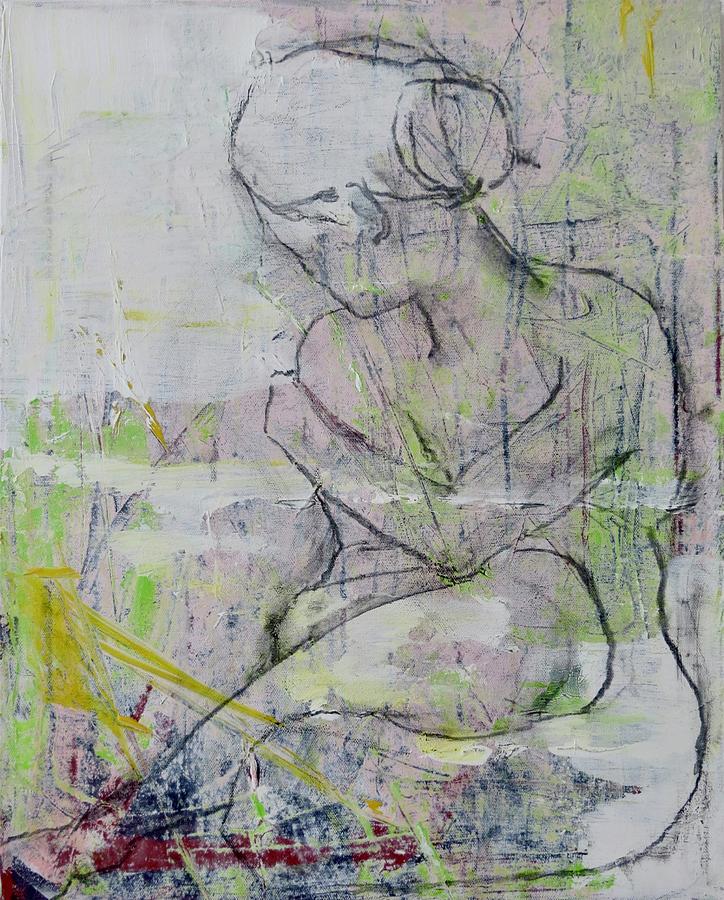 Abstract Painting - Sitting Nude by C Pichura