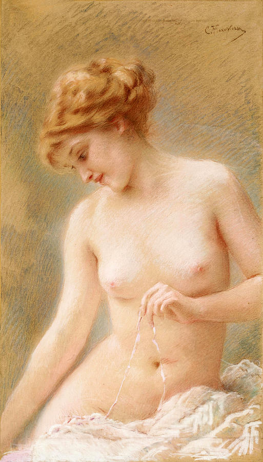Konstantin Makovsky Drawing - Sitting Nude by Konstantin Makovsky