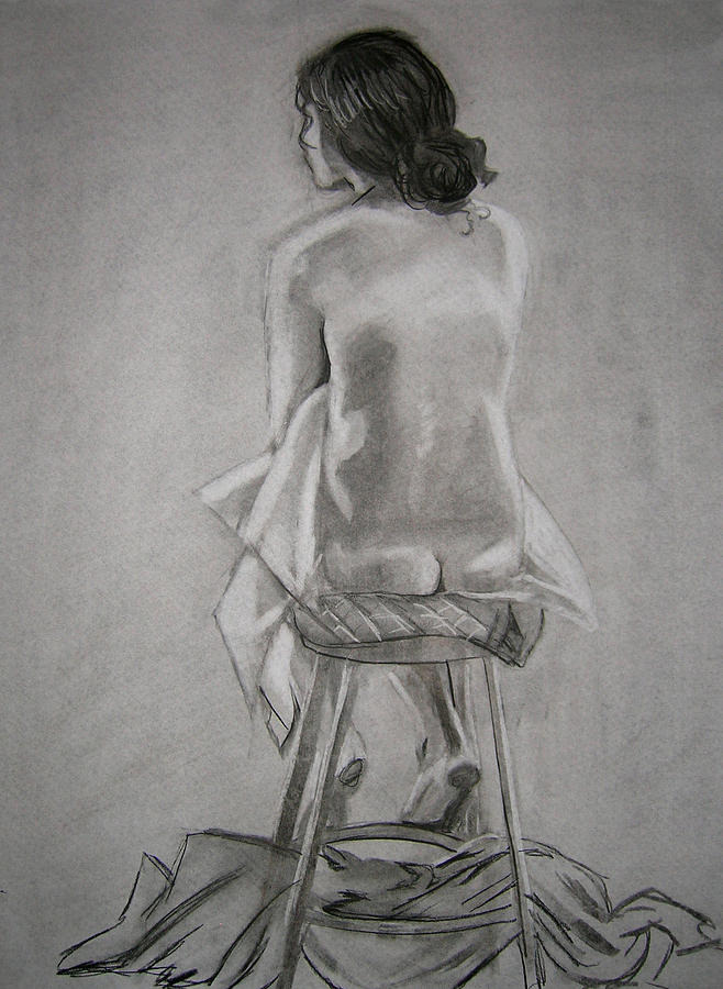 Sitting Nude Study - Female Drawing by Candace Barnett. 
