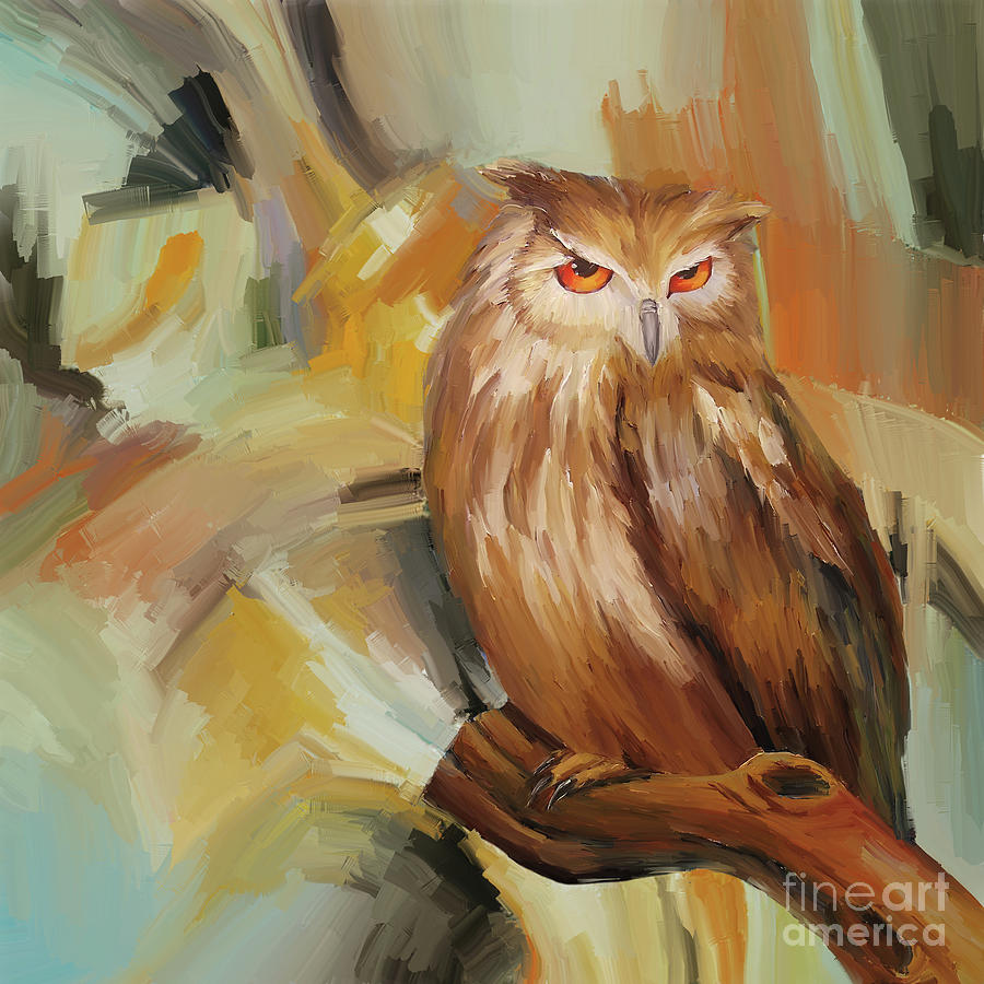 Owl Painting - Sitting Owl by Gull G