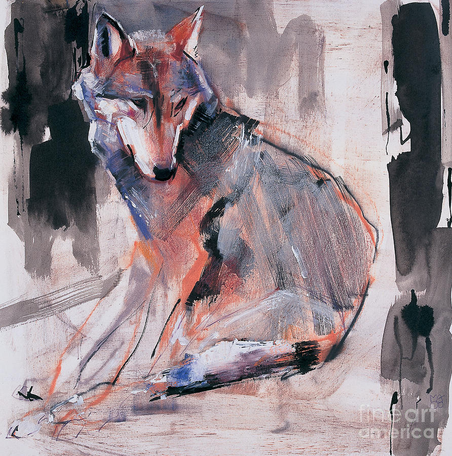 Wolves Mixed Media - Sitting Wolf by Mark Adlington