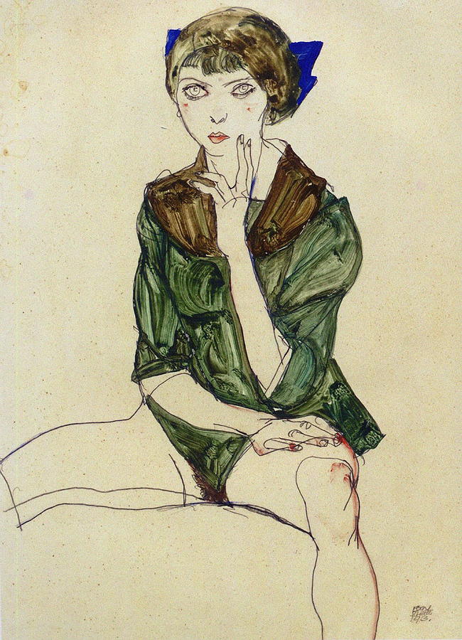 Sitting Woman In A Green Blouse 1913 Painting by Egon Schiele - Pixels