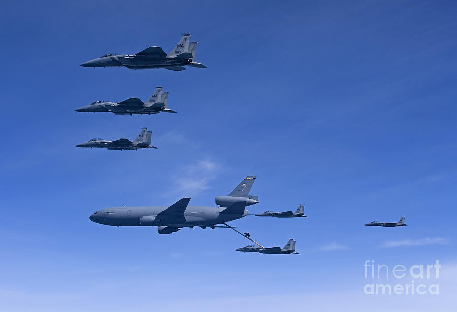 Six F-15 Eagles Refuel From A Kc-10 Photograph by HIGH-G Productions