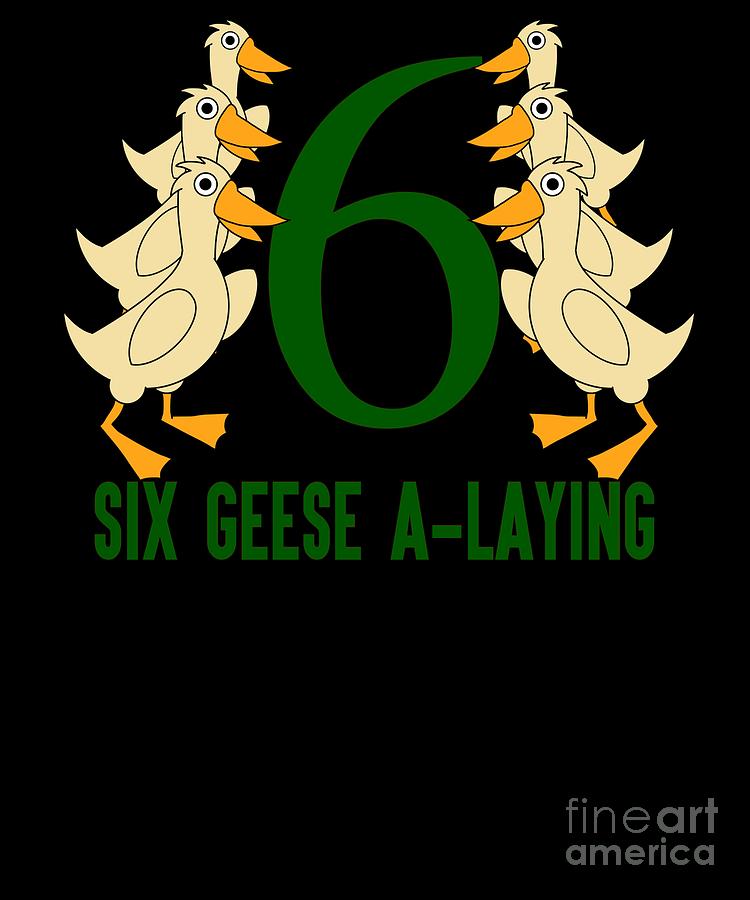 Six Geese A Laying Song 12 Days Christmas Numbers Green Digital Art By ...