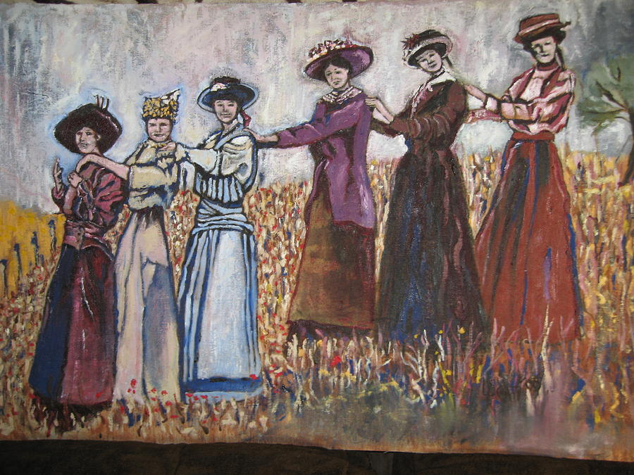 Six girls With Hats on Sunday Outing Painting by Lila Witt Locati