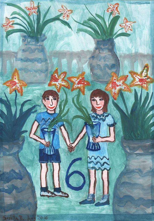 Tarot Painting - Six of Cups Illustrated by Sushila Burgess Tarot Painting - Six of Cups Illustrated by Sushila Burgess