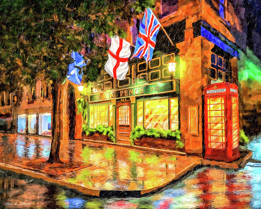 Six Pence Pub - Savannah In The Rain Mixed Media by Mark Tisdale