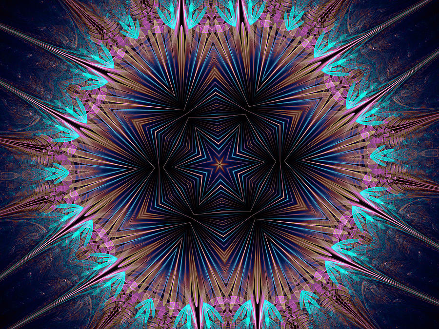 Abstract Digital Art - Six Petal Star Kaleidoscope by Ernst Dittmar