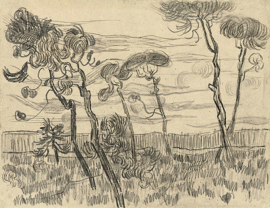 Spring Painting - Six Pines near the Enclosure Wall, 1889 by Vincent Van Gogh