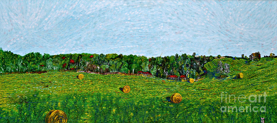 Six Rolls of Hay Painting by Richard Wandell