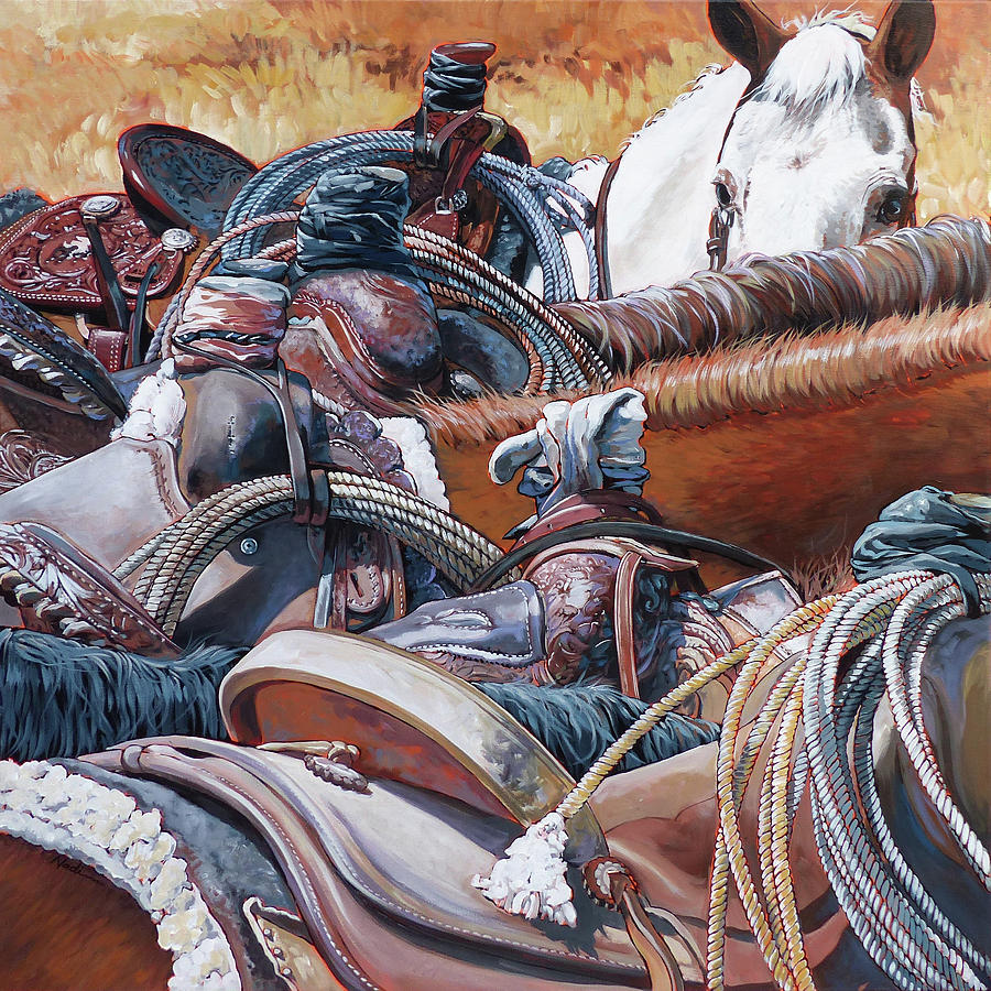 Six Roping Horses Painting by Nadi Spencer