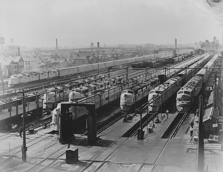 Six Diesel Locomotives at Station Photograph by Chicago and North Western Historical Society