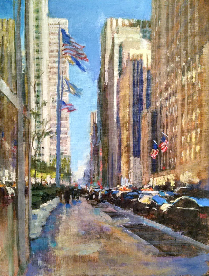 Sixth Avenue Flags Painting by Peter Salwen