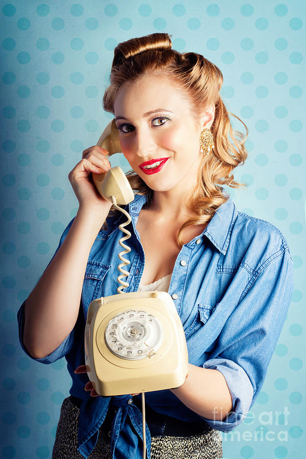 Sixties Woman Holding Vintage Telephone Handset Photograph by Jorgo Photography