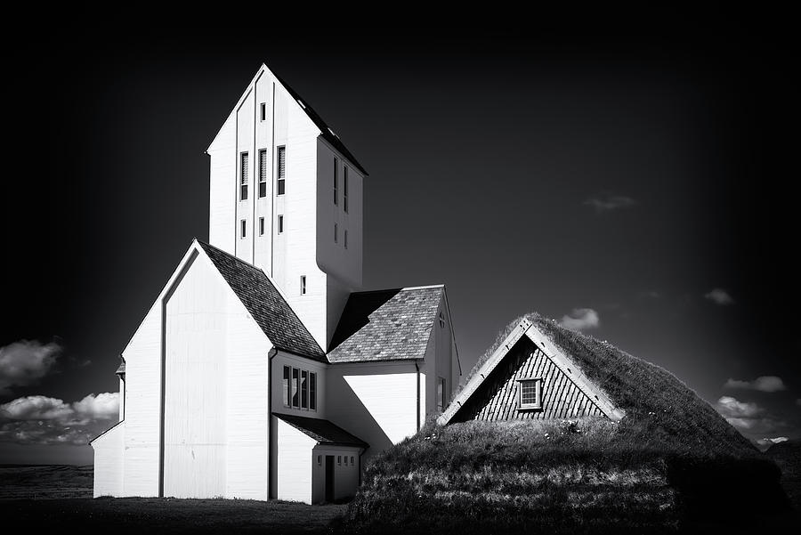 Skalholt Cathedral Iceland Black And White Photograph