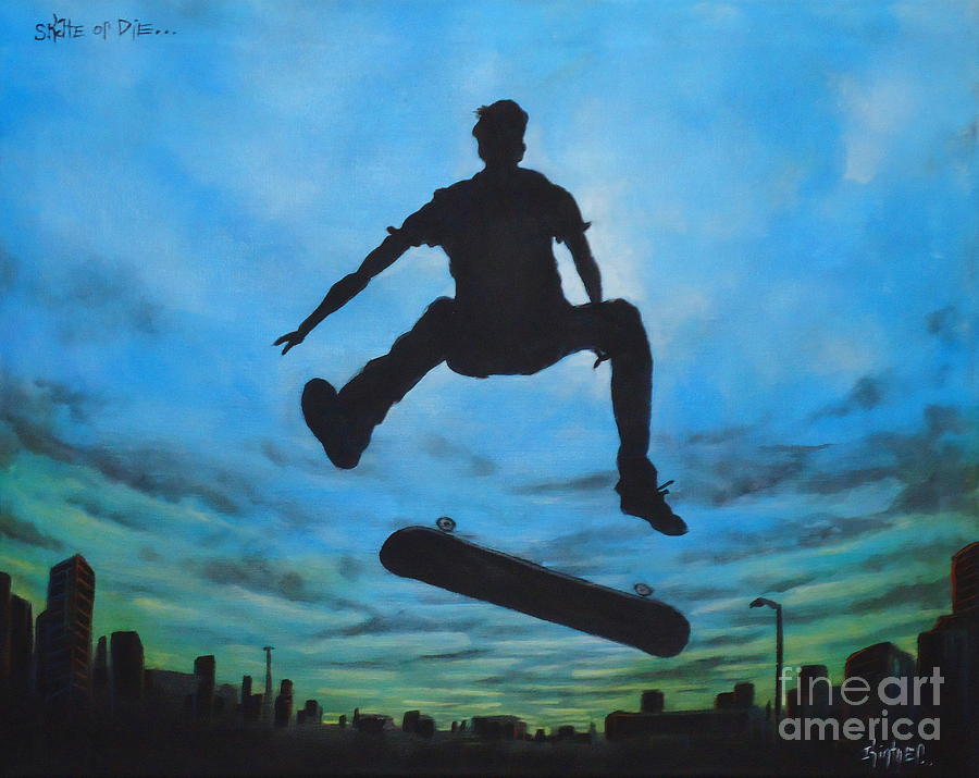 Skateboard Painting - Skate or Die  by Zach Kintner