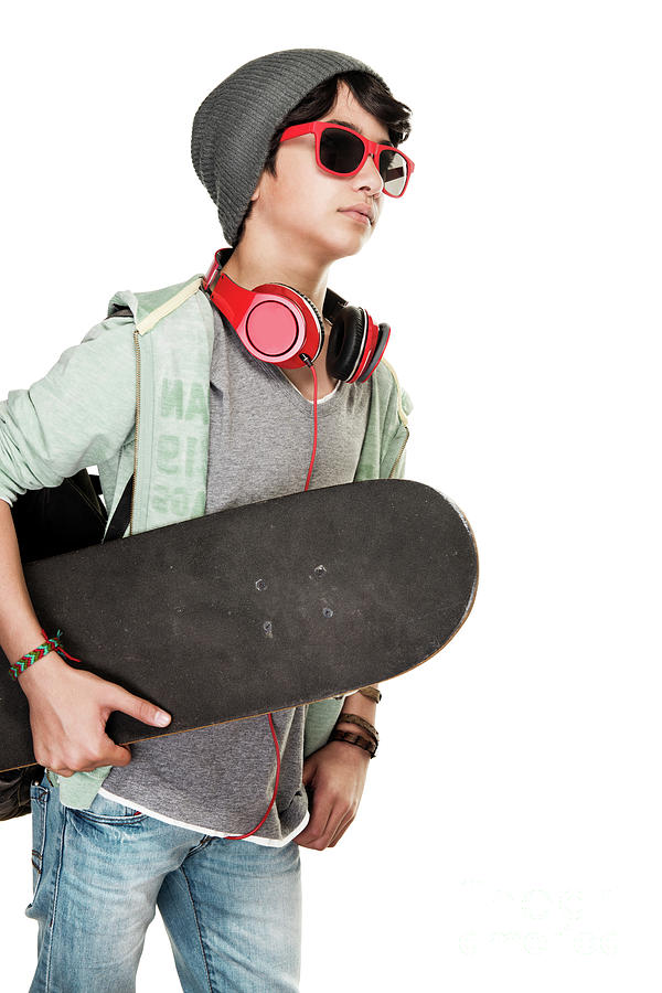 Skateboarder over white background Photograph by Anna Om