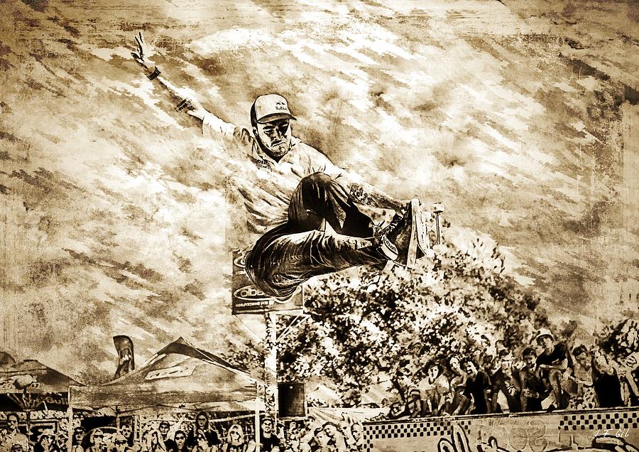 Skateboarder, Sepia painting Photograph by Jean Francois Gil