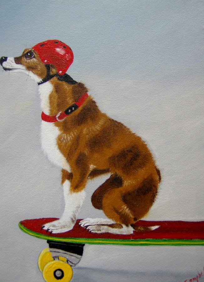 Skateboarding Chihuahua Painting by Debra Campbell