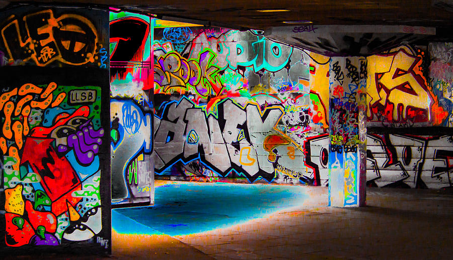 London Digital Art - Skatepark Graffiti SouthBank 3 by Mo Barton