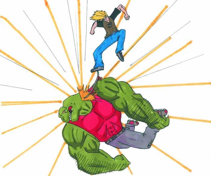 Anime Drawing - Skater attack by Rick Lowe Anime Drawing - Skater attack by Rick Lowe