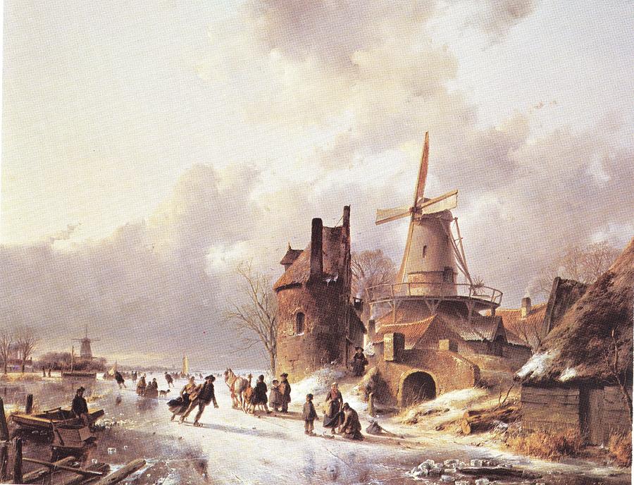 Skaters on a Frozen River Painting by Reynold Jay