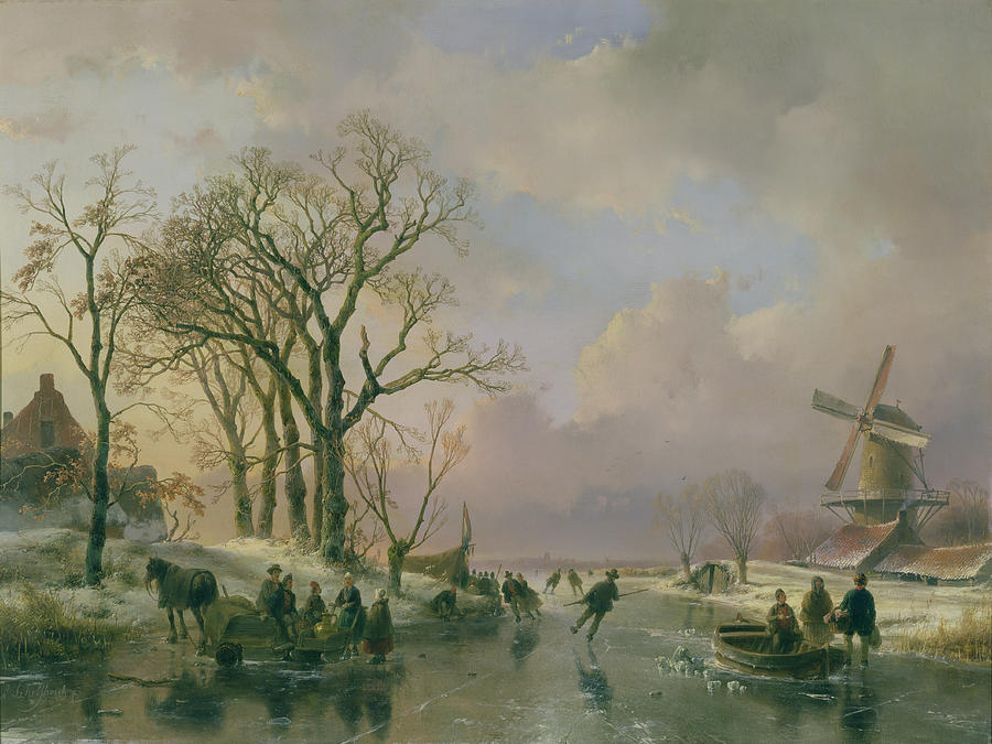 Winter Painting - Skating in Holland by Andreas Schelfhout