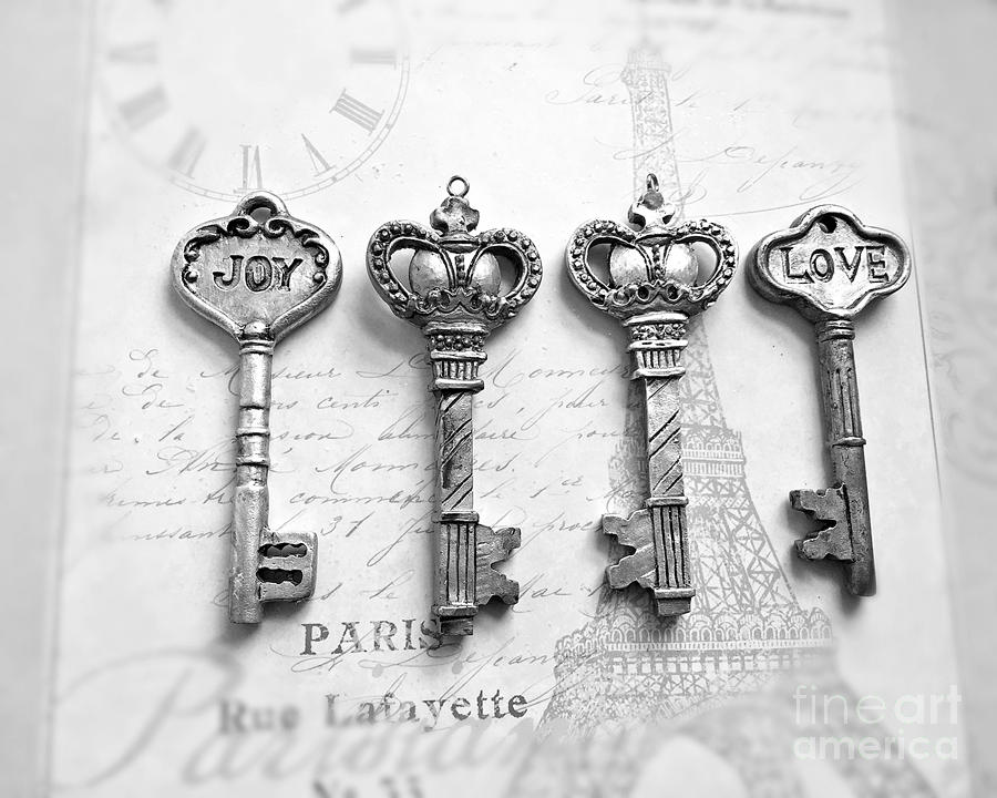 Love Photograph - Skeleton Keys, Vintage Parisian Keys - Key Prints, Keys Home Decor by Kathy Fornal