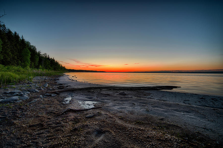 Sunset Photograph - Skeleton Lake Beach at Sunset by Darcy Michaelchuk