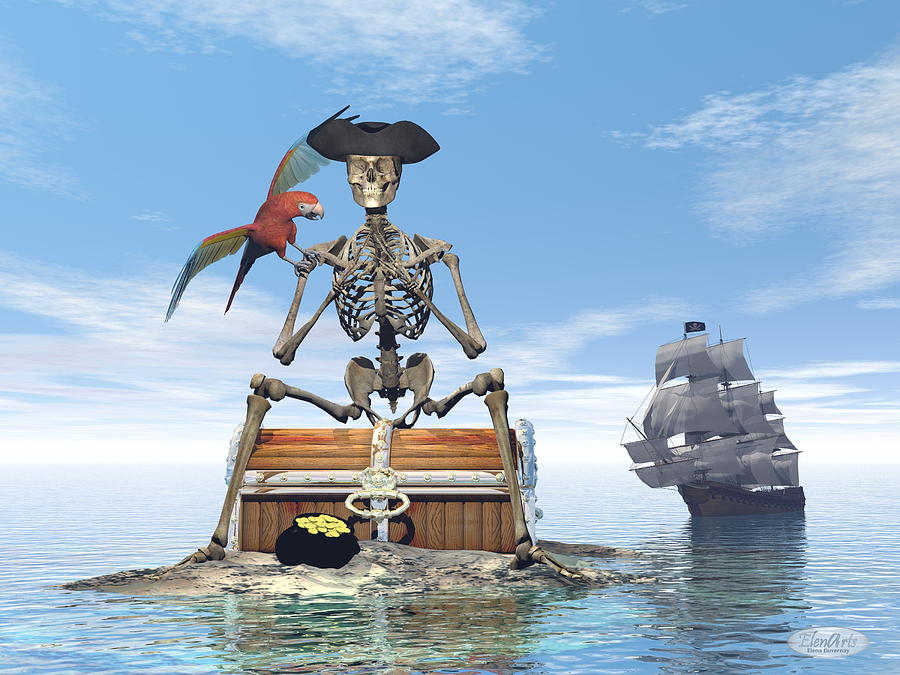 Skeleton pirate treasure - 3D render Digital Art by Elenarts - Elena ...