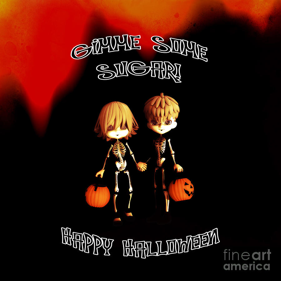 Pumpkin Digital Art - Skeleton Twinz Halloween by Two Hivelys
