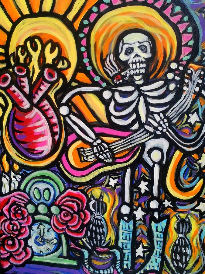 Skeleton with flaming heart Painting by Americo Salazar - Fine Art America