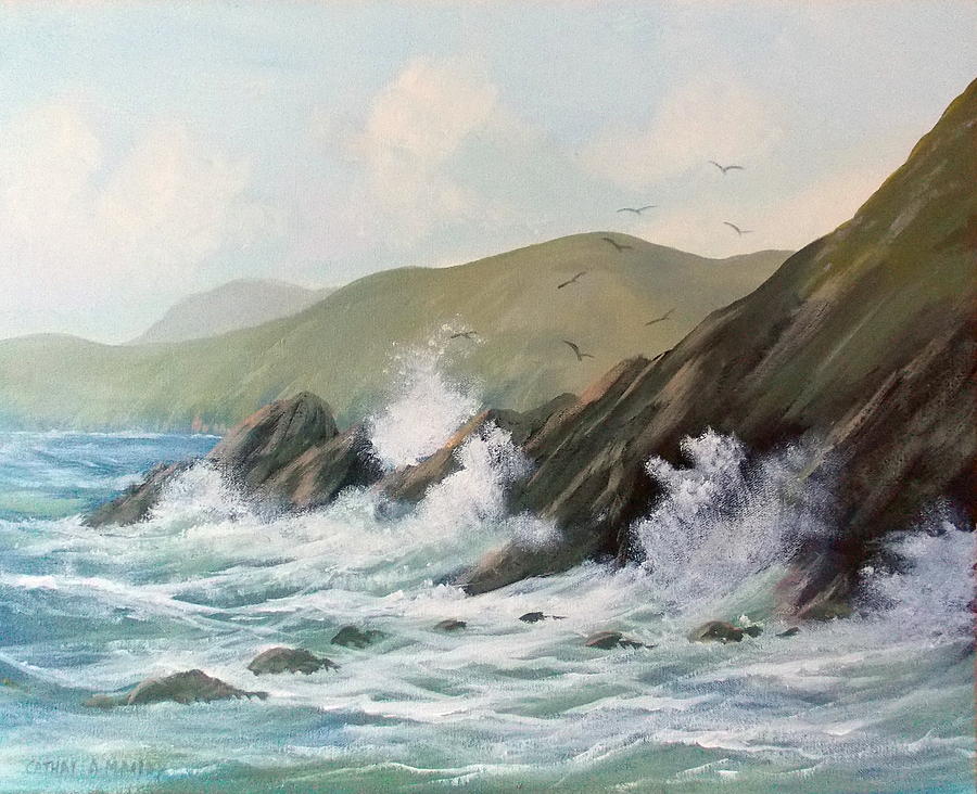 Skellig Waves Painting by Cathal O malley