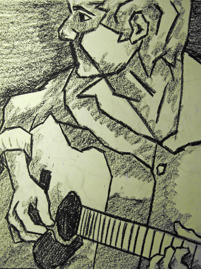 Black And White Drawing - Sketch - Guitar Man by Kamil Swiatek