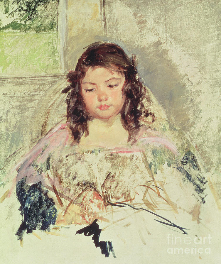 Mary Stevenson Cassatt Painting - Sketch for Francoise in a Round-Backed Chair, Reading or A Girl in Pink by Mary Stevenson Cassatt