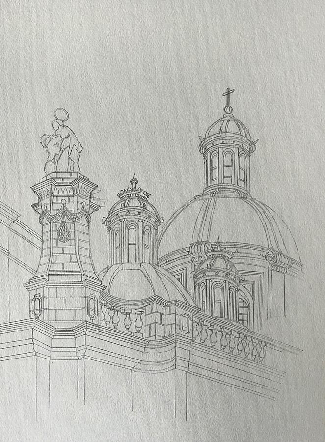 Sketch Lady of Graces Church Drawing by Ray Agius