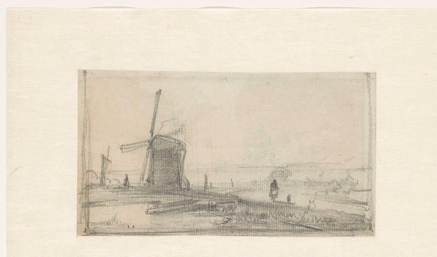 Sketch Of A Landscape With A Mill And A Farm, Andreas Schelfhout, 1797 - 1870 Painting