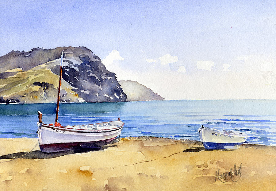 Sketch of boats at Las Negras Painting by Margaret Merry