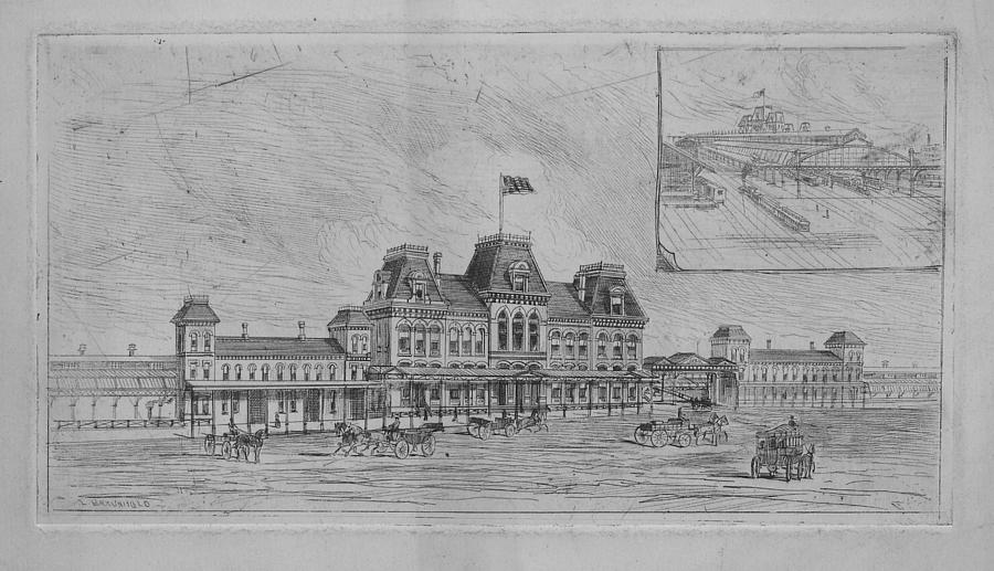 Sketch of Railway Union Station - 1880 Photograph by Chicago and North Western Historical Society